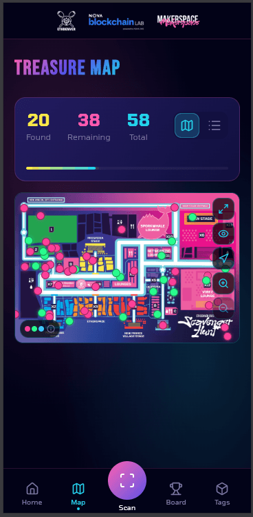 Interactive venue map with checkpoint tracking